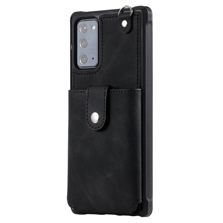 For Samsung Galaxy Note20 Shockproof Protective Case with Mirror & Card Slot & Short Lanyard