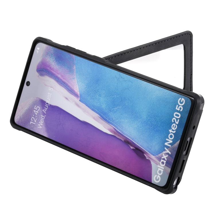 For Samsung Galaxy Note20 Shockproof Protective Case with Mirror & Card Slot & Short Lanyard