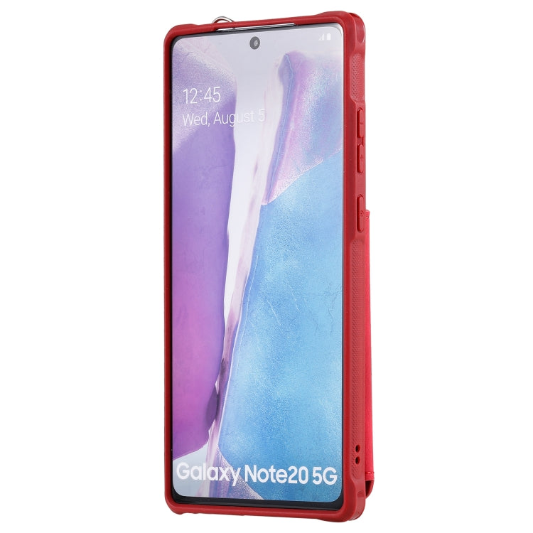 For Samsung Galaxy Note20 Shockproof Protective Case with Mirror & Card Slot & Short Lanyard