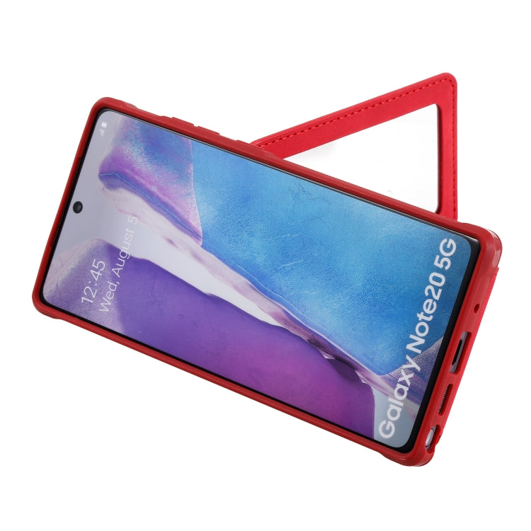 For Samsung Galaxy Note20 Shockproof Protective Case with Mirror & Card Slot & Short Lanyard