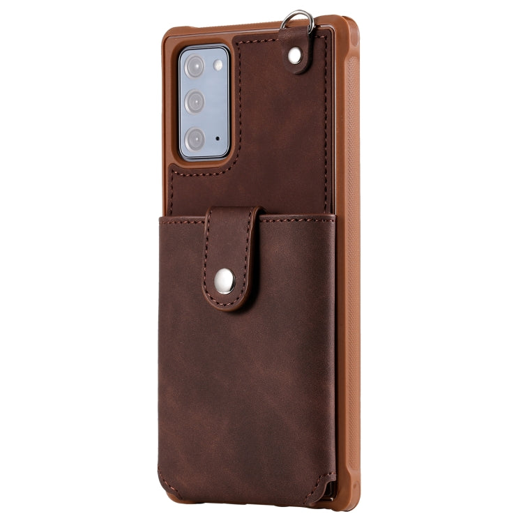 For Samsung Galaxy Note20 Shockproof Protective Case with Mirror & Card Slot & Short Lanyard