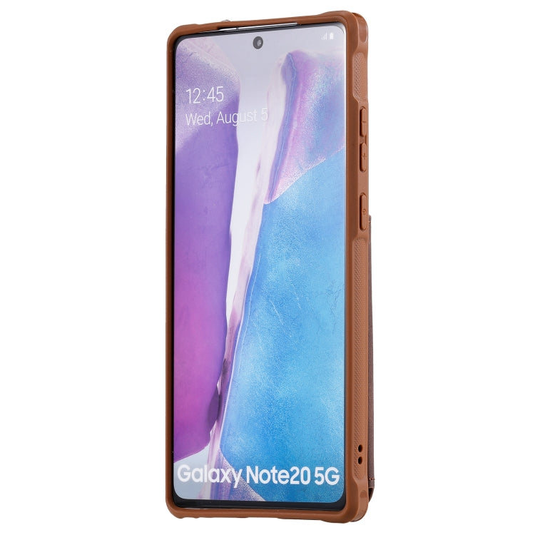 For Samsung Galaxy Note20 Shockproof Protective Case with Mirror & Card Slot & Short Lanyard