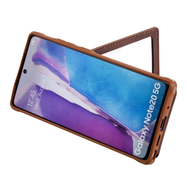 For Samsung Galaxy Note20 Shockproof Protective Case with Mirror & Card Slot & Short Lanyard