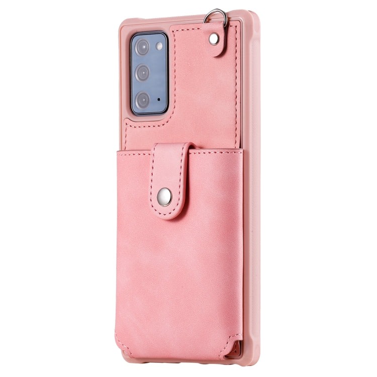 For Samsung Galaxy Note20 Shockproof Protective Case with Mirror & Card Slot & Short Lanyard