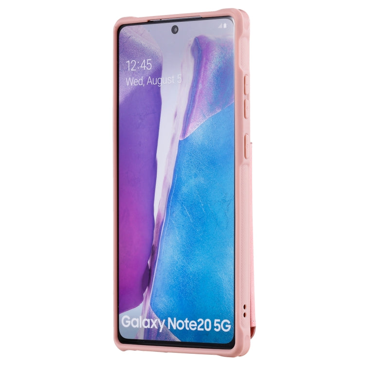 For Samsung Galaxy Note20 Shockproof Protective Case with Mirror & Card Slot & Short Lanyard