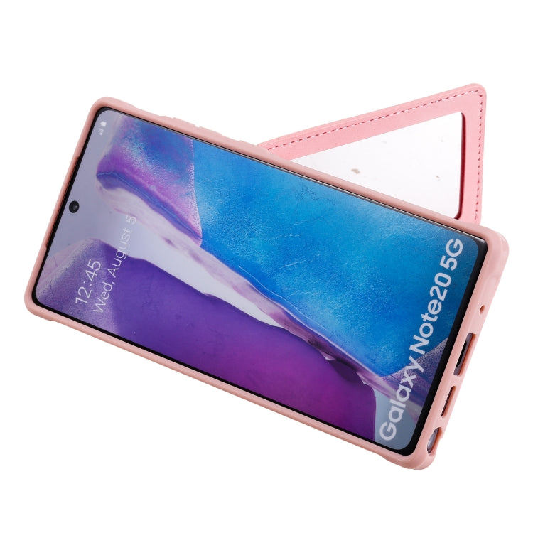 For Samsung Galaxy Note20 Shockproof Protective Case with Mirror & Card Slot & Short Lanyard