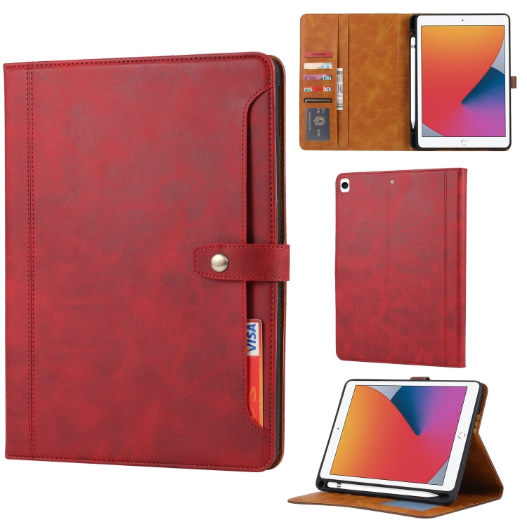 For iPad 10.2 Calf Texture Double Fold Clasp Horizontal Flip Leather Case with Photo Frame & Holder & Card Slots & Wallet