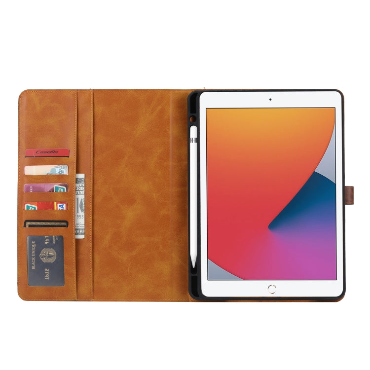 For iPad 10.2 Calf Texture Double Fold Clasp Horizontal Flip Leather Case with Photo Frame & Holder & Card Slots & Wallet