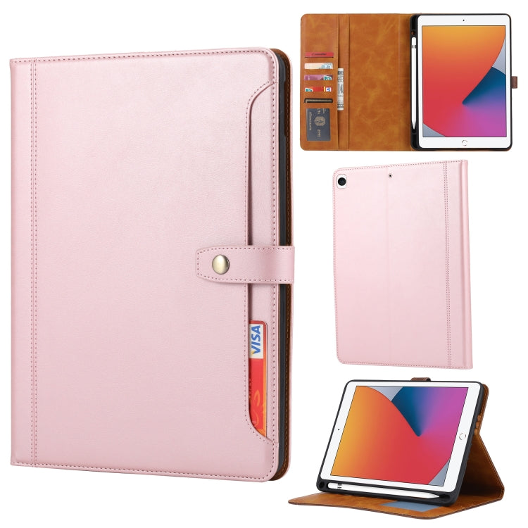 For iPad 10.2 Calf Texture Double Fold Clasp Horizontal Flip Leather Case with Photo Frame & Holder & Card Slots & Wallet