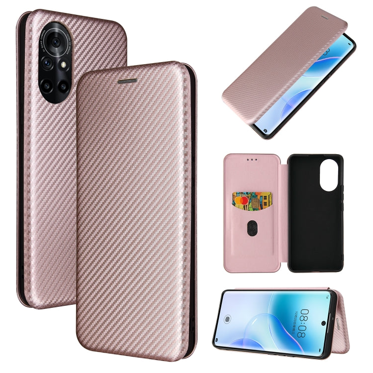 For Huawei nova 8 5G Carbon Fiber Texture Horizontal Flip TPU + PC + PU Leather Case with Card Slot