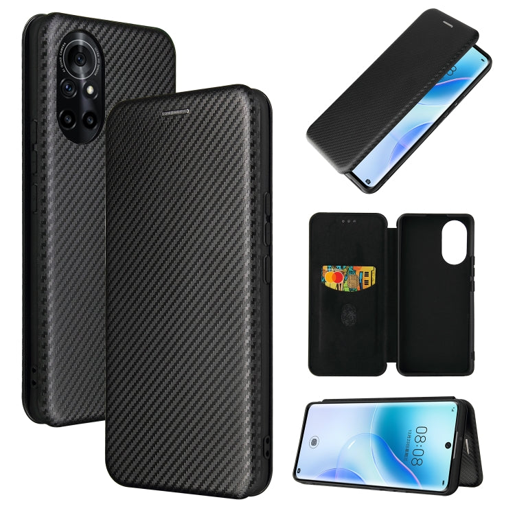 For Huawei nova 8 5G Carbon Fiber Texture Horizontal Flip TPU + PC + PU Leather Case with Card Slot