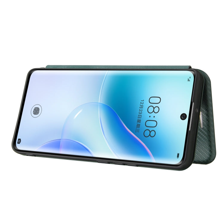 For Huawei nova 8 5G Carbon Fiber Texture Horizontal Flip TPU + PC + PU Leather Case with Card Slot