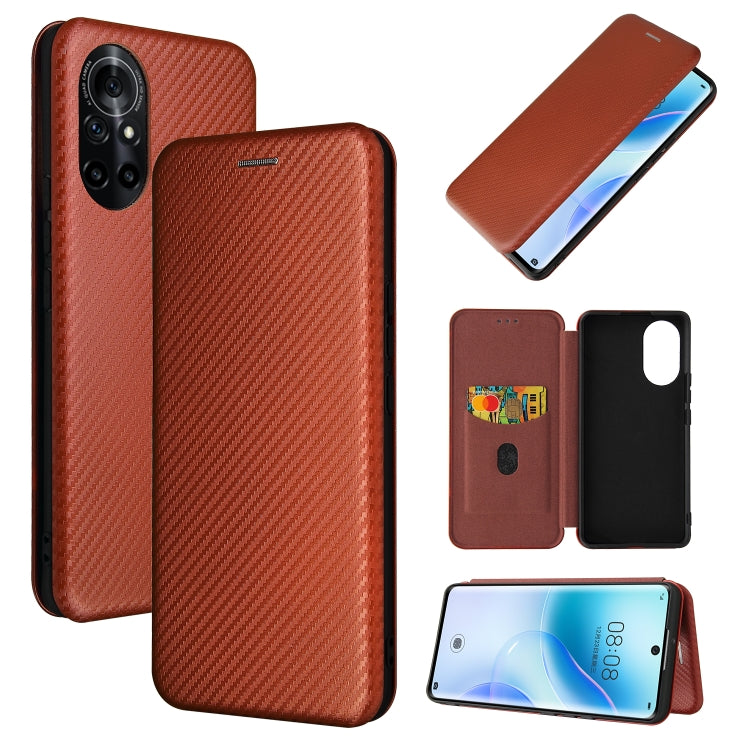 For Huawei nova 8 5G Carbon Fiber Texture Horizontal Flip TPU + PC + PU Leather Case with Card Slot