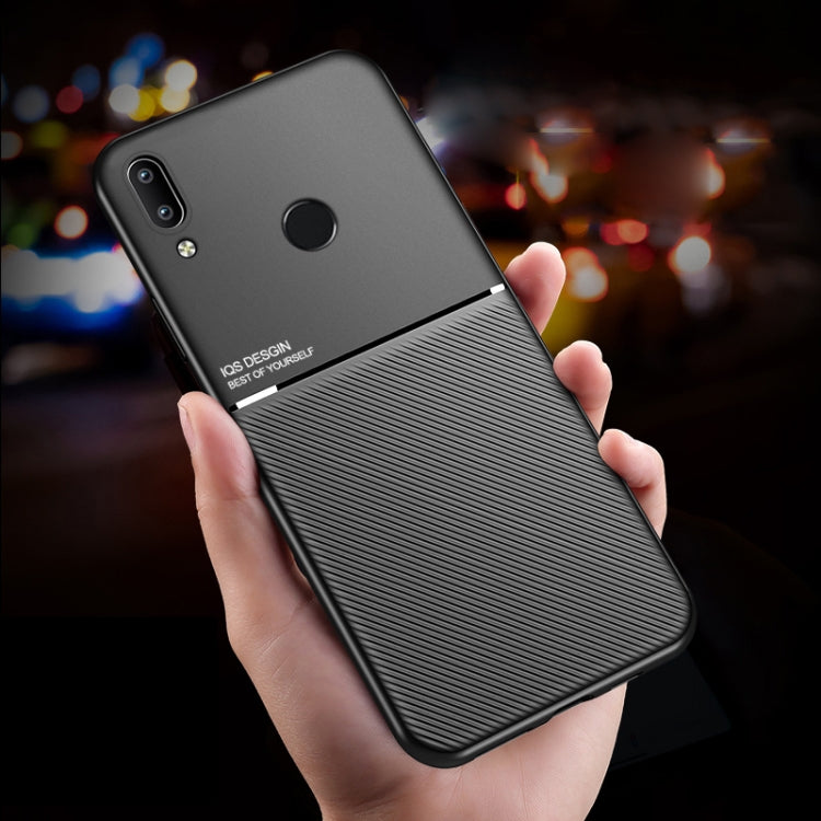 For Huawei Enjoy 9 Plus Classic Tilt Strip Grain Magnetic Shockproof PC + TPU Case
