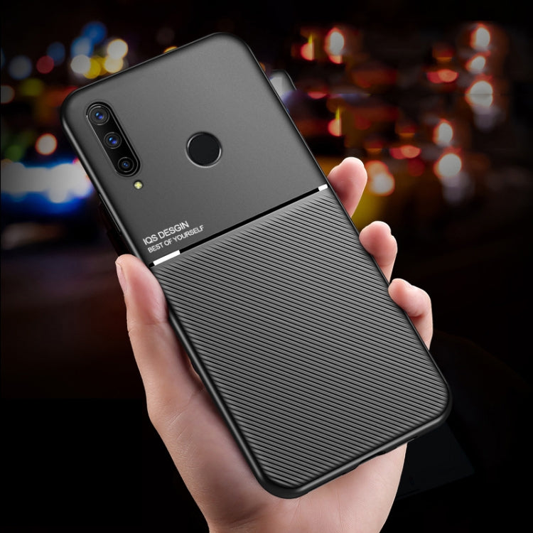 For Huawei Enjoy 10 Classic Tilt Strip Grain Magnetic Shockproof PC + TPU Case