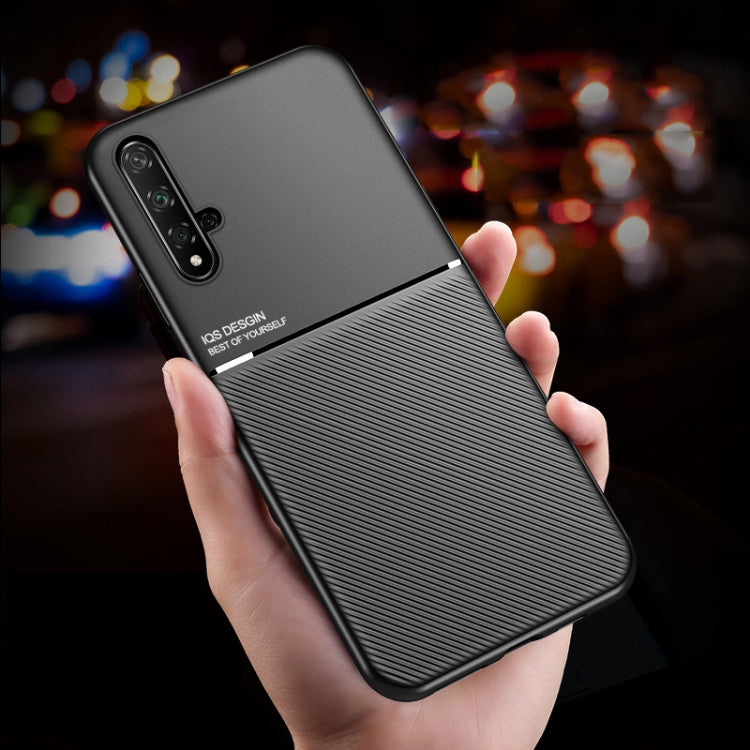 For Huawei Nova 5i Classic Tilt Strip Grain Magnetic Shockproof PC + TPU Case