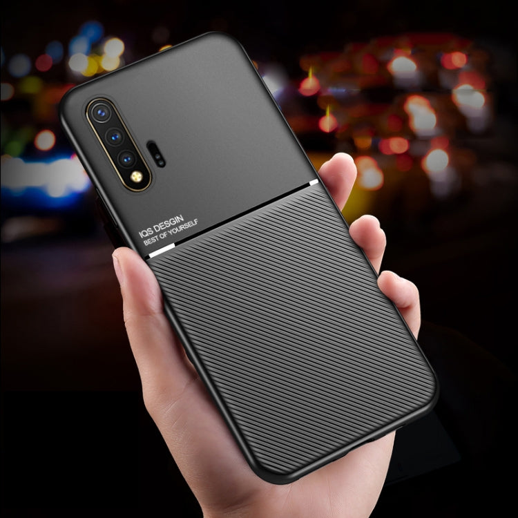 For Huawei Nova 6 Classic Tilt Strip Grain Magnetic Shockproof PC + TPU Case