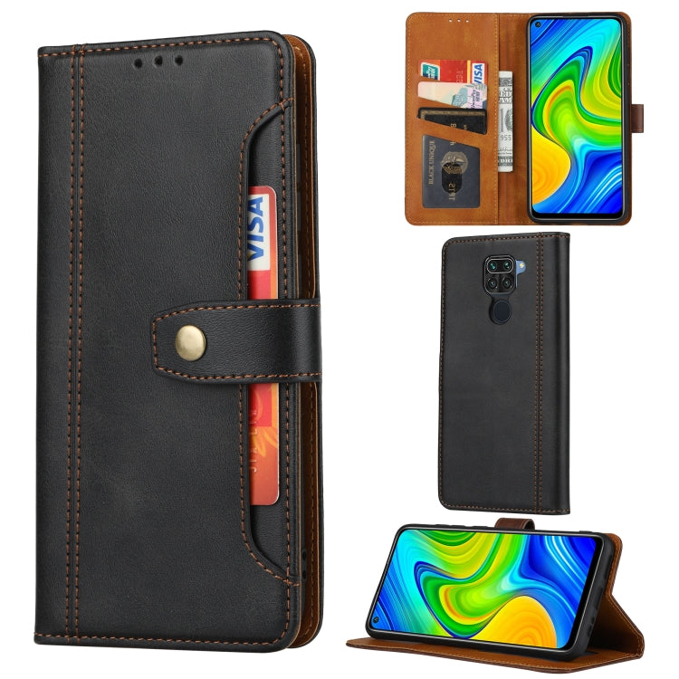 For Xiaomi Redmi Note 9 Calf Texture Double Fold Clasp Horizontal Flip Leather Case with Photo Frame & Holder & Card Slots & Wallet