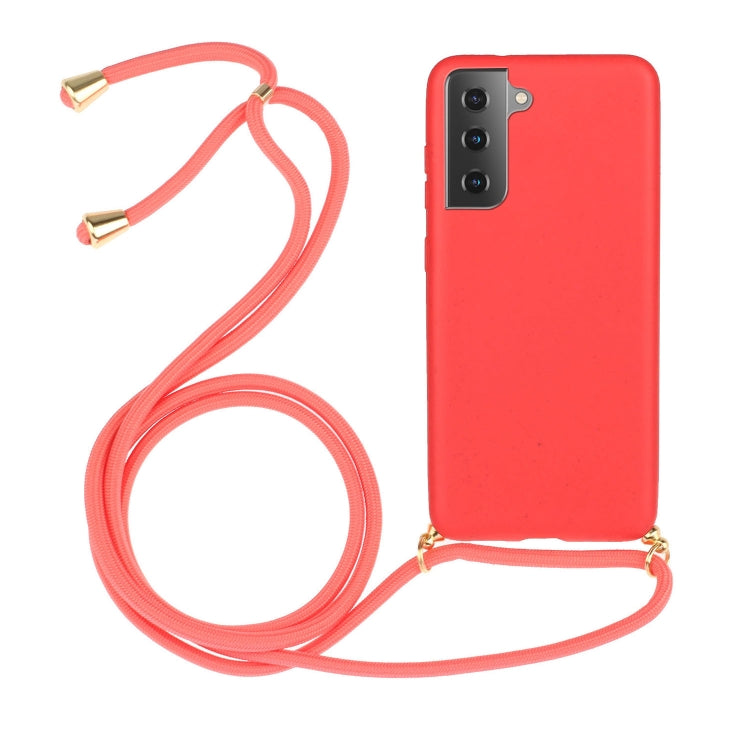 For Samsung Galaxy S21+ 5G Wheat Straw Material + TPU Protective Case with Lanyard