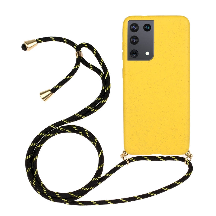 For Samsung Galaxy S21 Ultra 5G Wheat Straw Material + TPU Protective Case with Lanyard