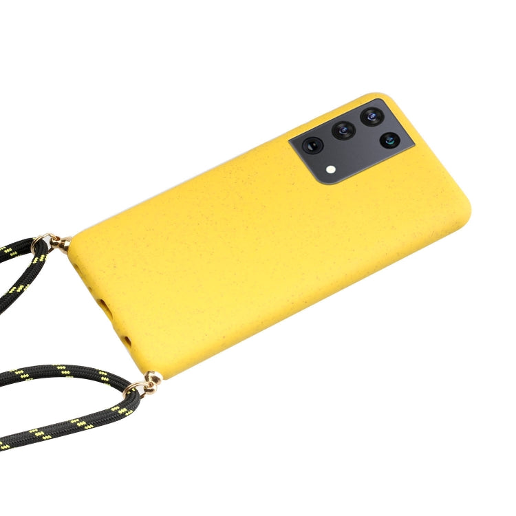 For Samsung Galaxy S21 Ultra 5G Wheat Straw Material + TPU Protective Case with Lanyard