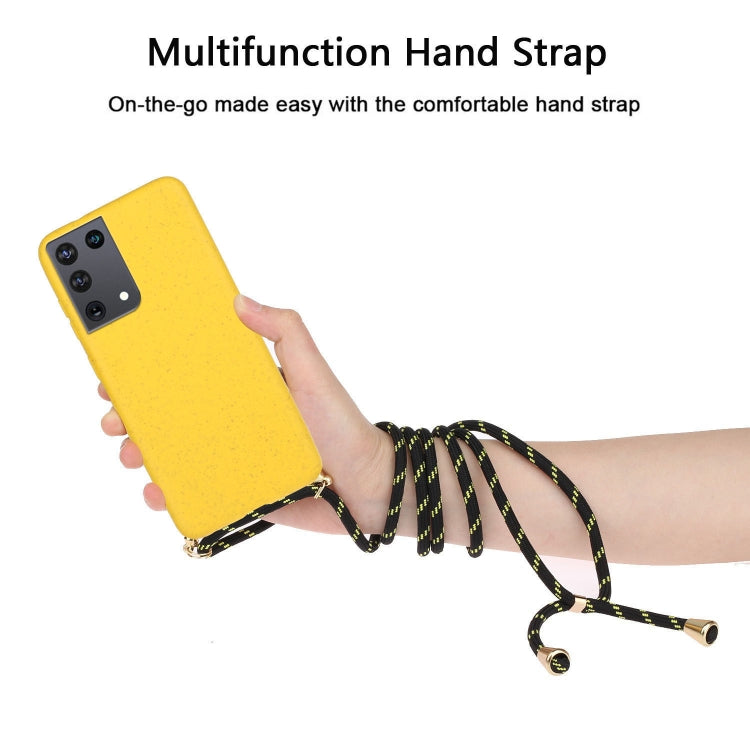 For Samsung Galaxy S21 Ultra 5G Wheat Straw Material + TPU Protective Case with Lanyard