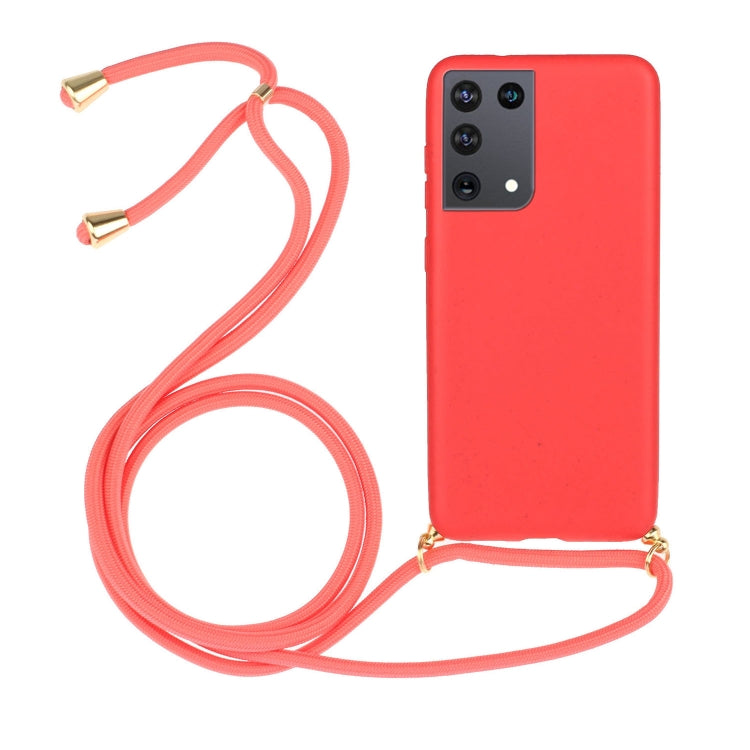 For Samsung Galaxy S21 Ultra 5G Wheat Straw Material + TPU Protective Case with Lanyard