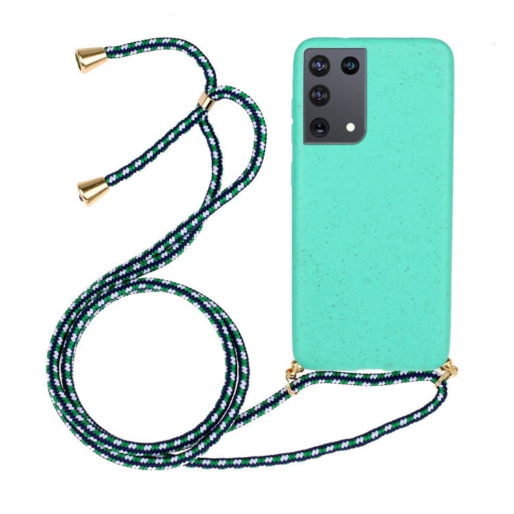For Samsung Galaxy S21 Ultra 5G Wheat Straw Material + TPU Protective Case with Lanyard