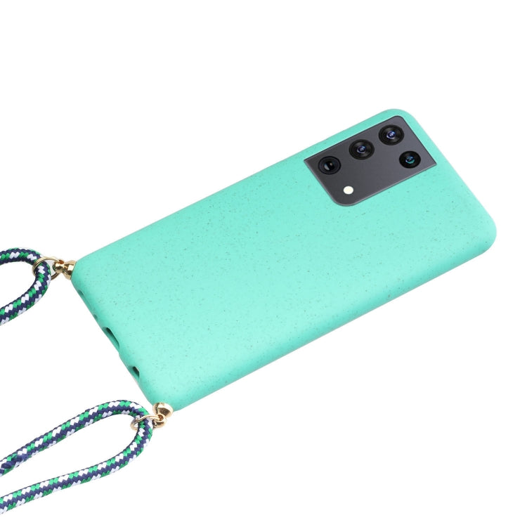 For Samsung Galaxy S21 Ultra 5G Wheat Straw Material + TPU Protective Case with Lanyard