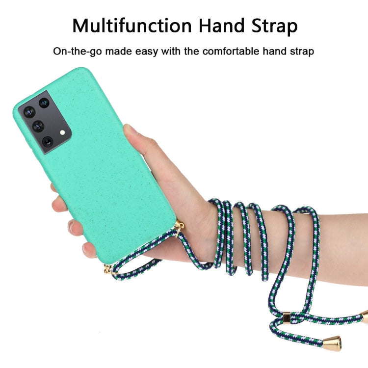 For Samsung Galaxy S21 Ultra 5G Wheat Straw Material + TPU Protective Case with Lanyard