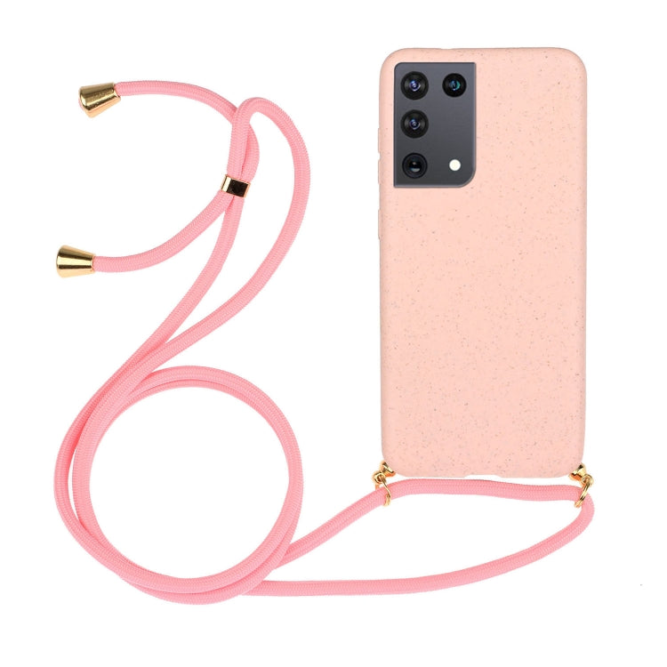 For Samsung Galaxy S21 Ultra 5G Wheat Straw Material + TPU Protective Case with Lanyard