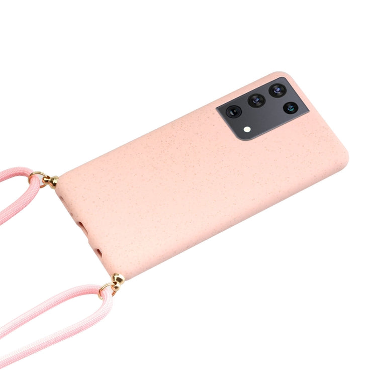 For Samsung Galaxy S21 Ultra 5G Wheat Straw Material + TPU Protective Case with Lanyard