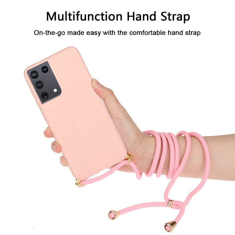 For Samsung Galaxy S21 Ultra 5G Wheat Straw Material + TPU Protective Case with Lanyard