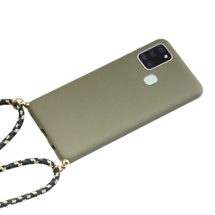 For Samsung Galaxy A21s Wheat Straw Material + TPU Protective Case with Lanyard