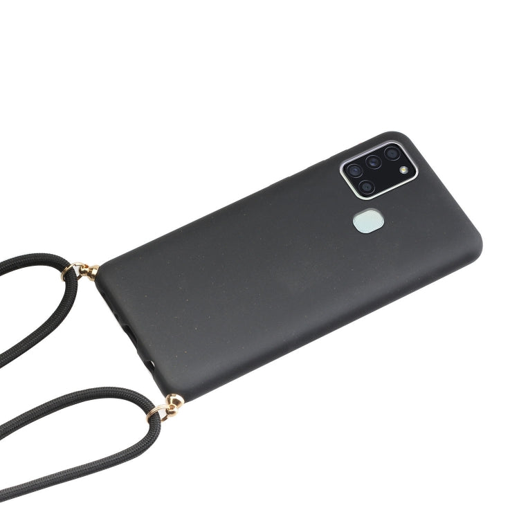 For Samsung Galaxy A21s Wheat Straw Material + TPU Protective Case with Lanyard