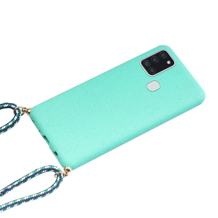 For Samsung Galaxy A21s Wheat Straw Material + TPU Protective Case with Lanyard