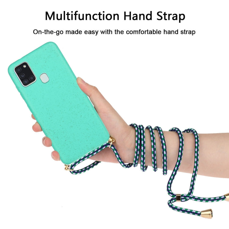 For Samsung Galaxy A21s Wheat Straw Material + TPU Protective Case with Lanyard