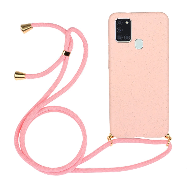 For Samsung Galaxy A21s Wheat Straw Material + TPU Protective Case with Lanyard