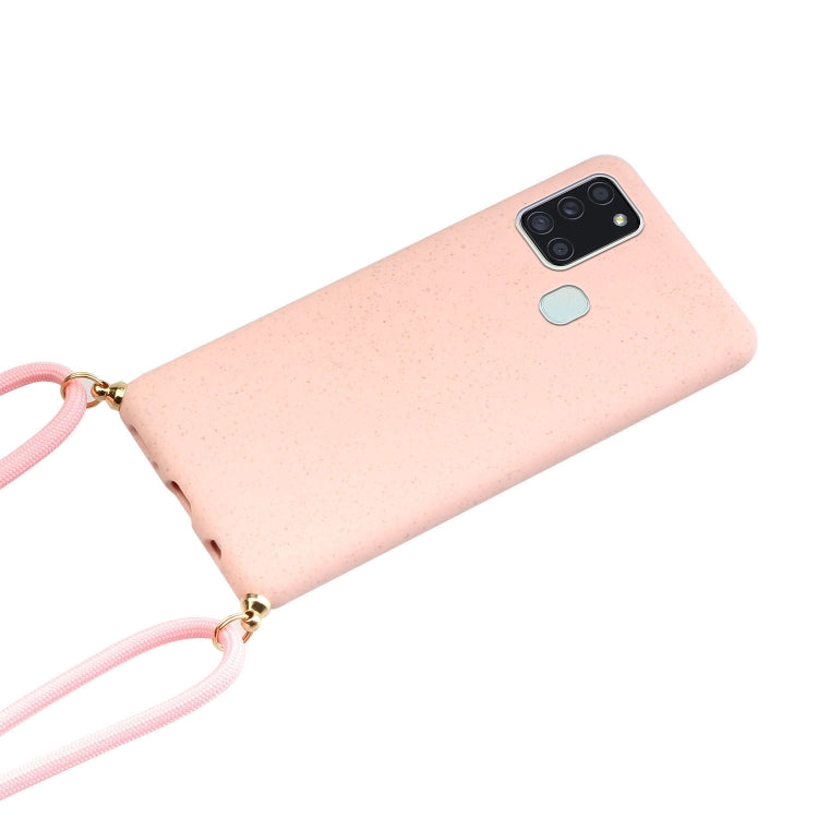 For Samsung Galaxy A21s Wheat Straw Material + TPU Protective Case with Lanyard