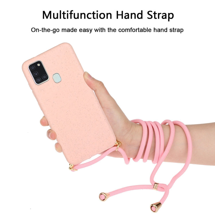 For Samsung Galaxy A21s Wheat Straw Material + TPU Protective Case with Lanyard
