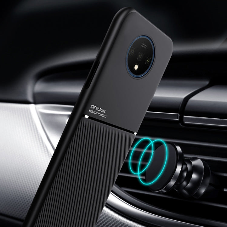 For OnePlus 7T Classic Tilt Strip Grain Magnetic Shockproof PC + TPU Case