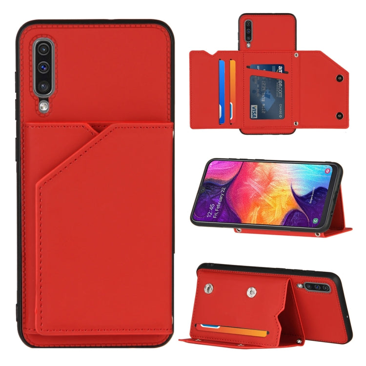 For Samsung Galaxy A50 & A30s & A50s Skin Feel PU + TPU + PC Back Cover Shockproof Case with Card Slots & Holder & Photo Frame