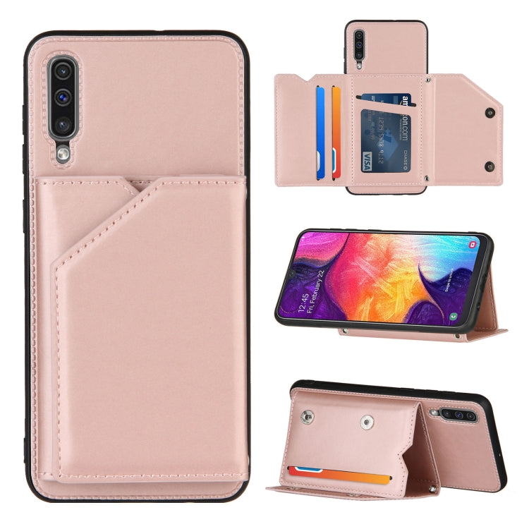 For Samsung Galaxy A50 & A30s & A50s Skin Feel PU + TPU + PC Back Cover Shockproof Case with Card Slots & Holder & Photo Frame