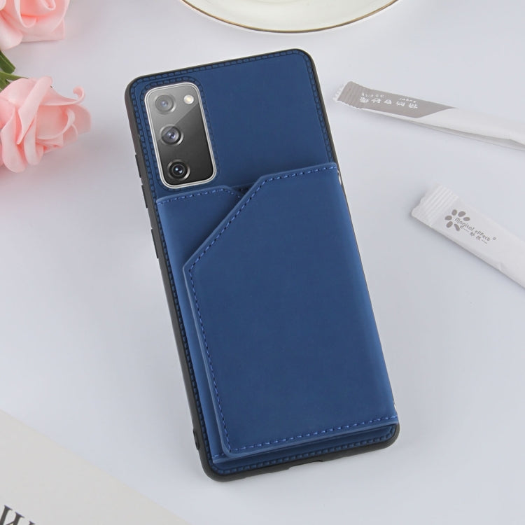For Samsung Galaxy S20 FE Skin Feel PU + TPU + PC Back Cover Shockproof Case with Card Slots & Holder & Photo Frame