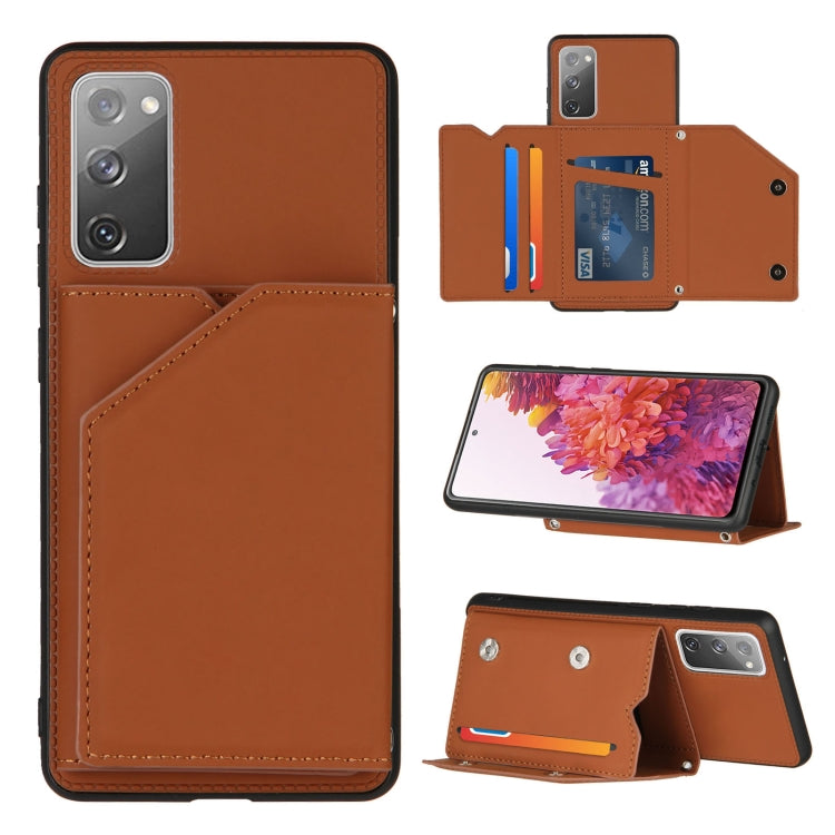 For Samsung Galaxy S20 FE Skin Feel PU + TPU + PC Back Cover Shockproof Case with Card Slots & Holder & Photo Frame