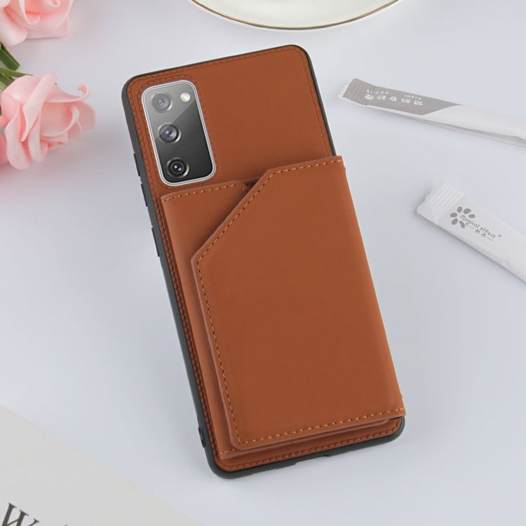 For Samsung Galaxy S20 FE Skin Feel PU + TPU + PC Back Cover Shockproof Case with Card Slots & Holder & Photo Frame