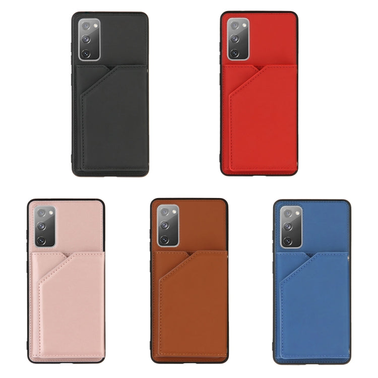 For Samsung Galaxy S20 FE Skin Feel PU + TPU + PC Back Cover Shockproof Case with Card Slots & Holder & Photo Frame