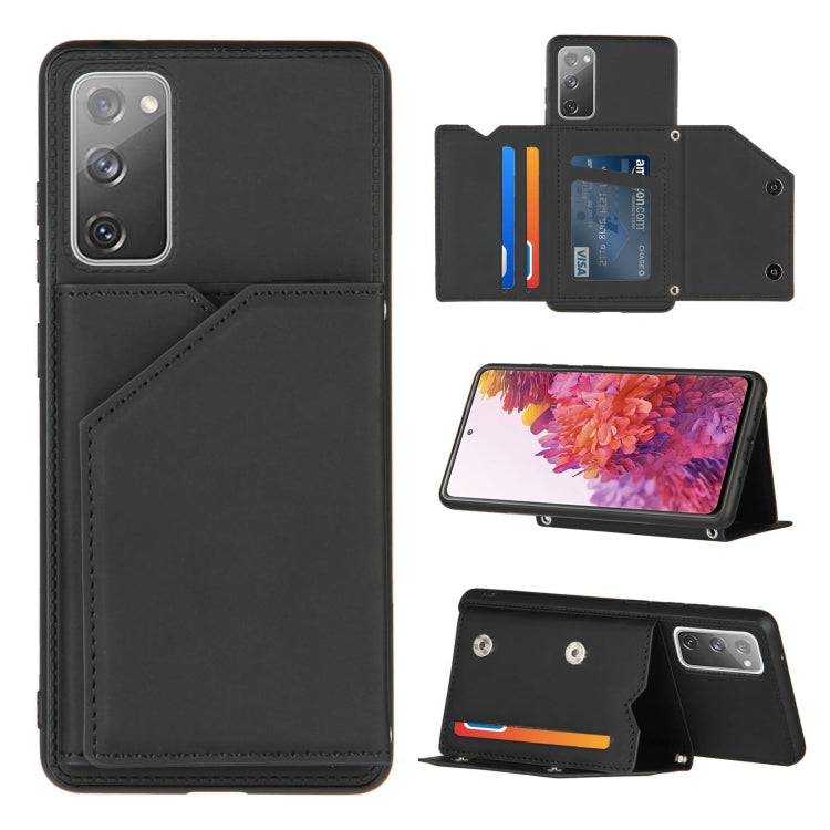 For Samsung Galaxy S20 FE Skin Feel PU + TPU + PC Back Cover Shockproof Case with Card Slots & Holder & Photo Frame