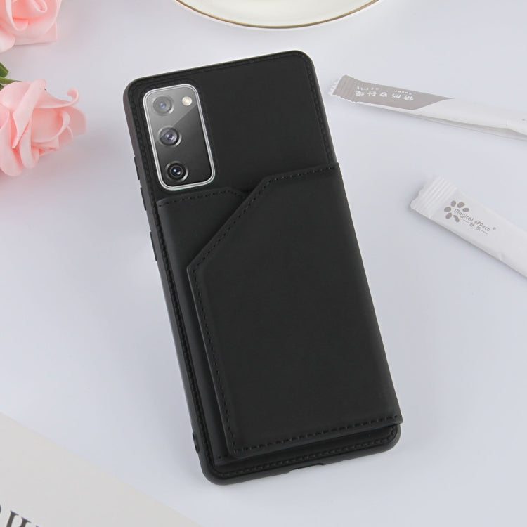 For Samsung Galaxy S20 FE Skin Feel PU + TPU + PC Back Cover Shockproof Case with Card Slots & Holder & Photo Frame