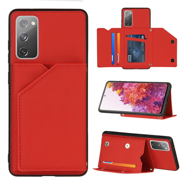 For Samsung Galaxy S20 FE Skin Feel PU + TPU + PC Back Cover Shockproof Case with Card Slots & Holder & Photo Frame